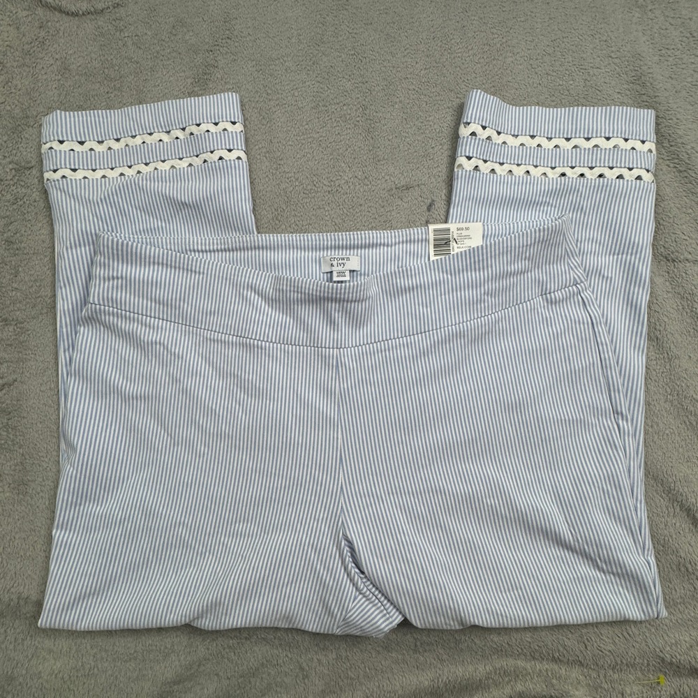 NWT Crown & Ivy Striped Pants Women's Tag Size 18W (W38in. x L24in.) Blue/White